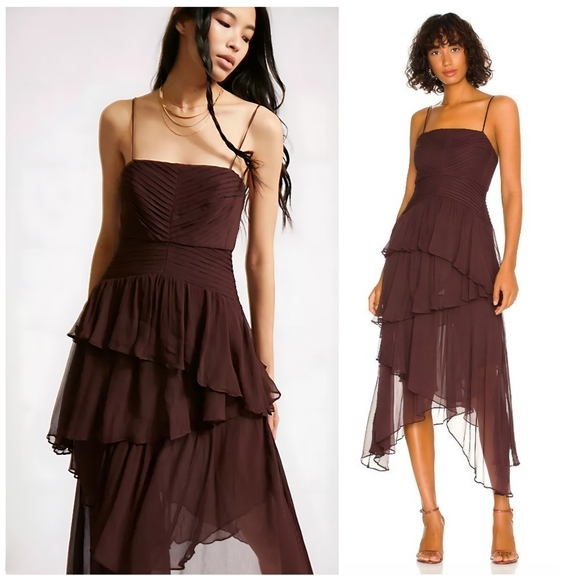 Shona Joy Dresses & Skirts - Shona Joy X Free People Pin Tuck Frill Olympia Brown Tiered Dress, 10